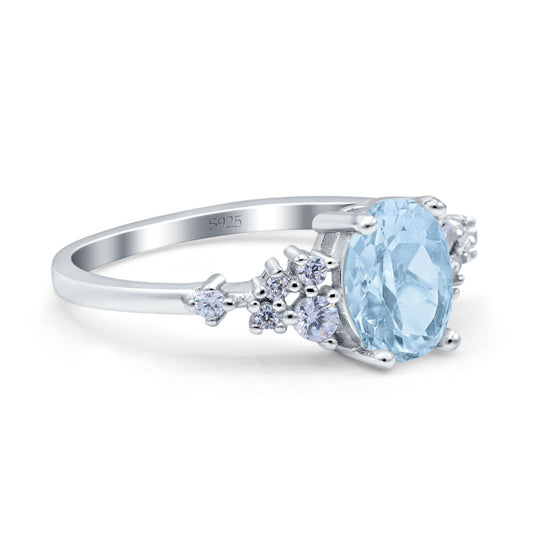 Oval Art Deco Simulated Aquamarine CZ Bridal Wedding Engagement Ring