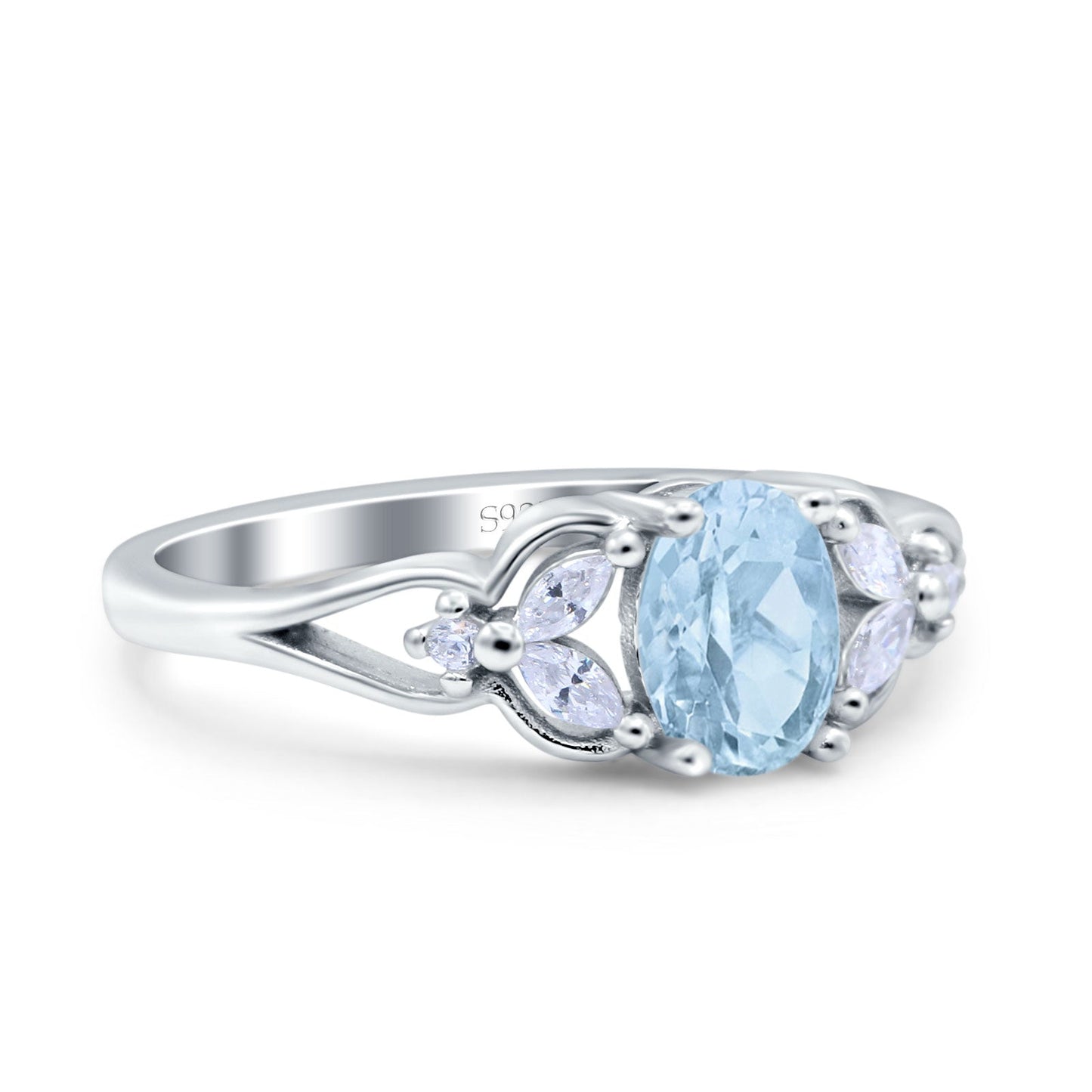 Oval Art Deco Bridal Wedding Engagement Ring Marquise Simulated Aquamarine CZ