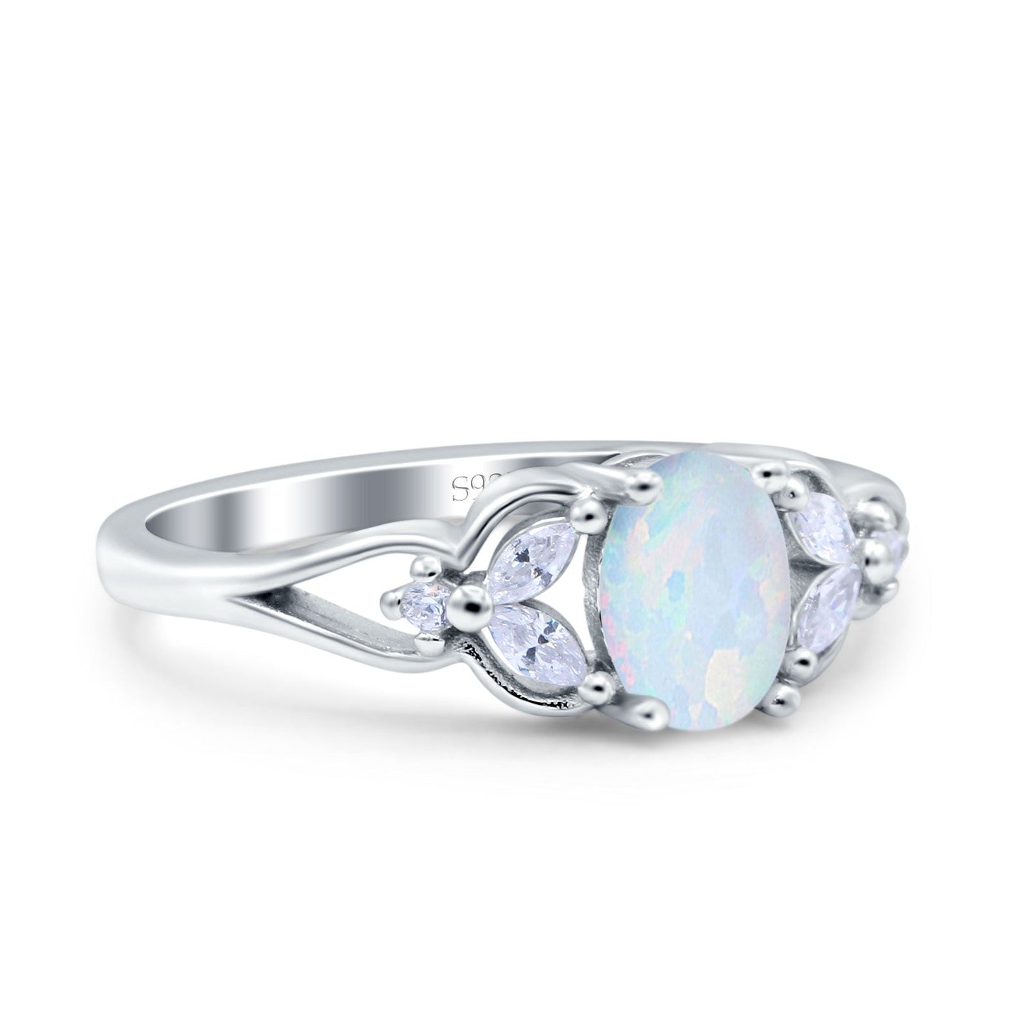 Oval Art Deco Bridal Wedding Engagement Ring Marquise Lab Created White Opal