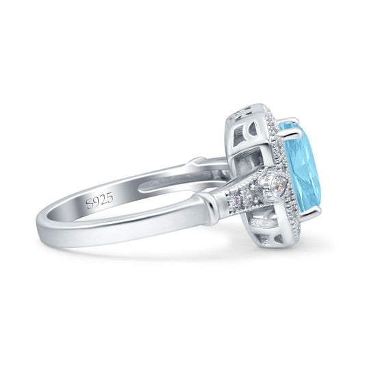 Art Deco Emerald Cut Wedding Bridal Ring Simulated Aquamarine CZ