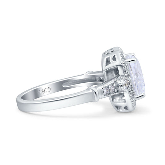 Art Deco Emerald Cut Wedding Bridal Ring Simulated Cubic Zirconia