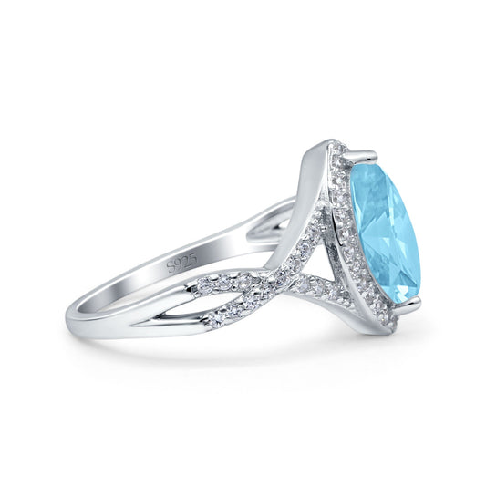 Art Deco Marquise Simulated Aquamarine CZ Bridal Wedding Engagement Ring