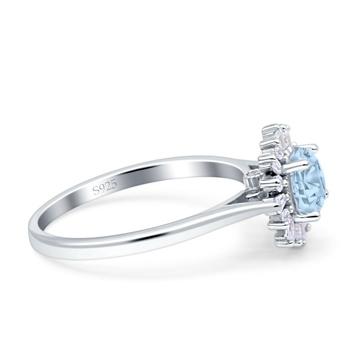 Art Deco Wedding Ring With Baguette And Round Simulated Aquamarine CZ Stones