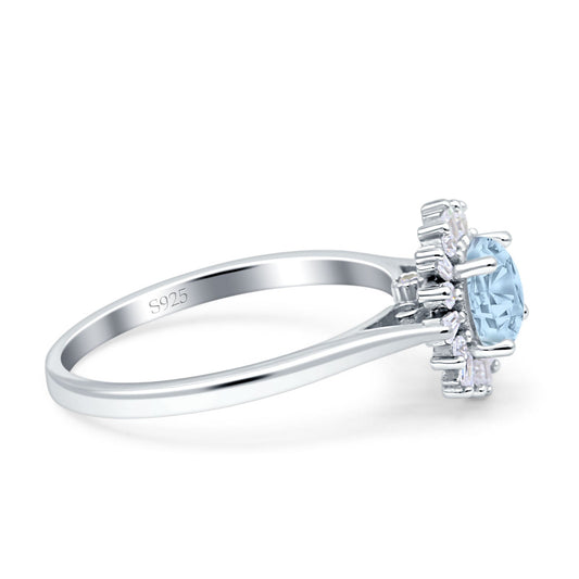 Art Deco Wedding Ring With Baguette And Round Simulated Aquamarine CZ Stones