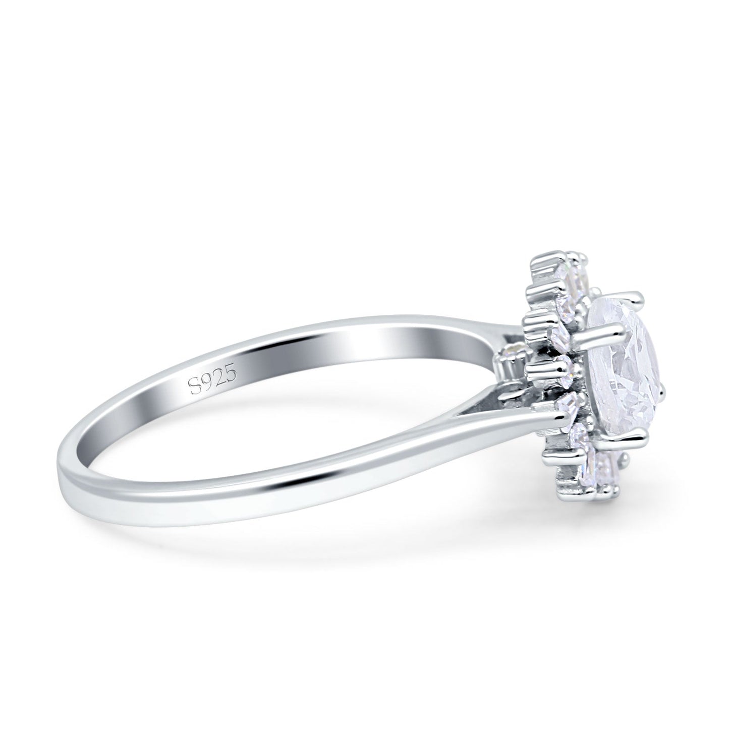 Art Deco Wedding Ring With Baguette And Round Simulated Cubic Zirconia Stones