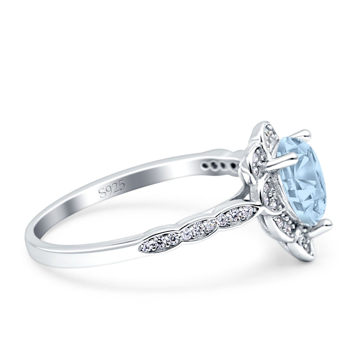 Teardrop Pear Shape Halo Simulated Aquamarine CZ Engagement Ring