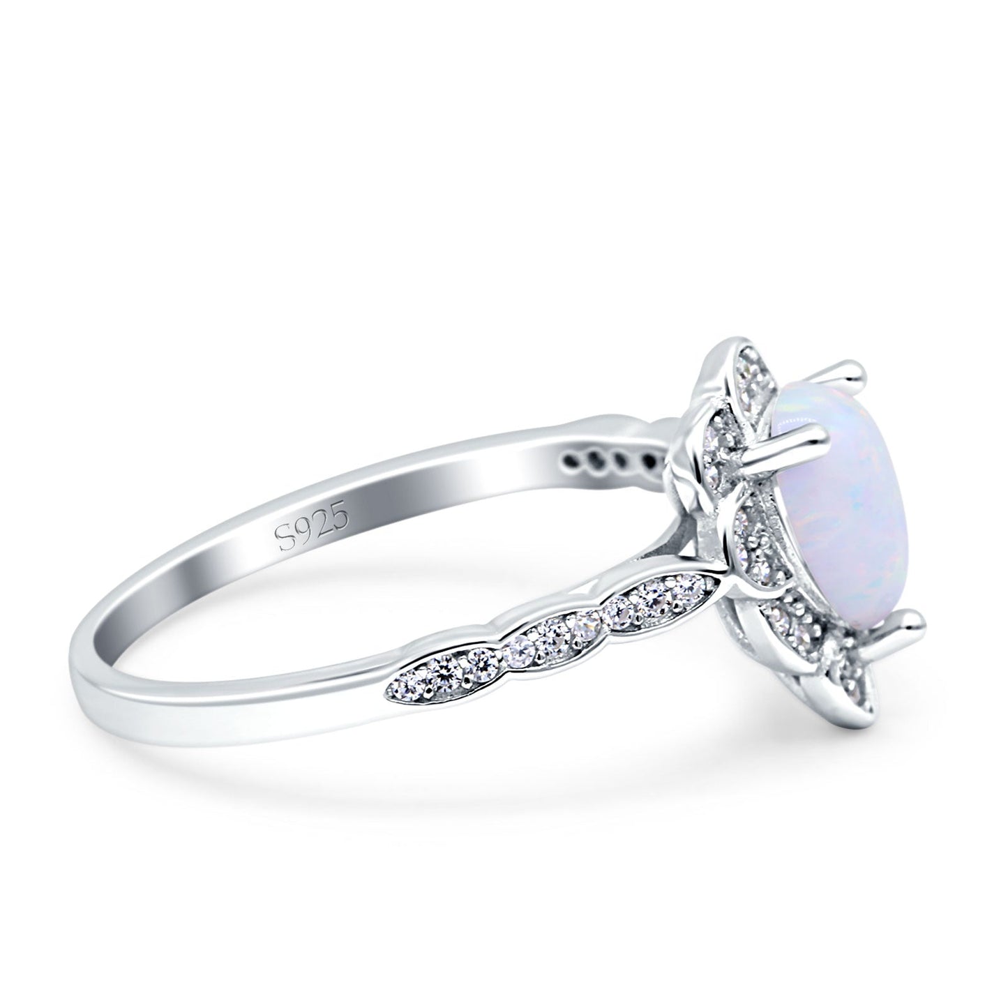 Teardrop Pear Shape Halo Lab Created White Opal Engagement Ring