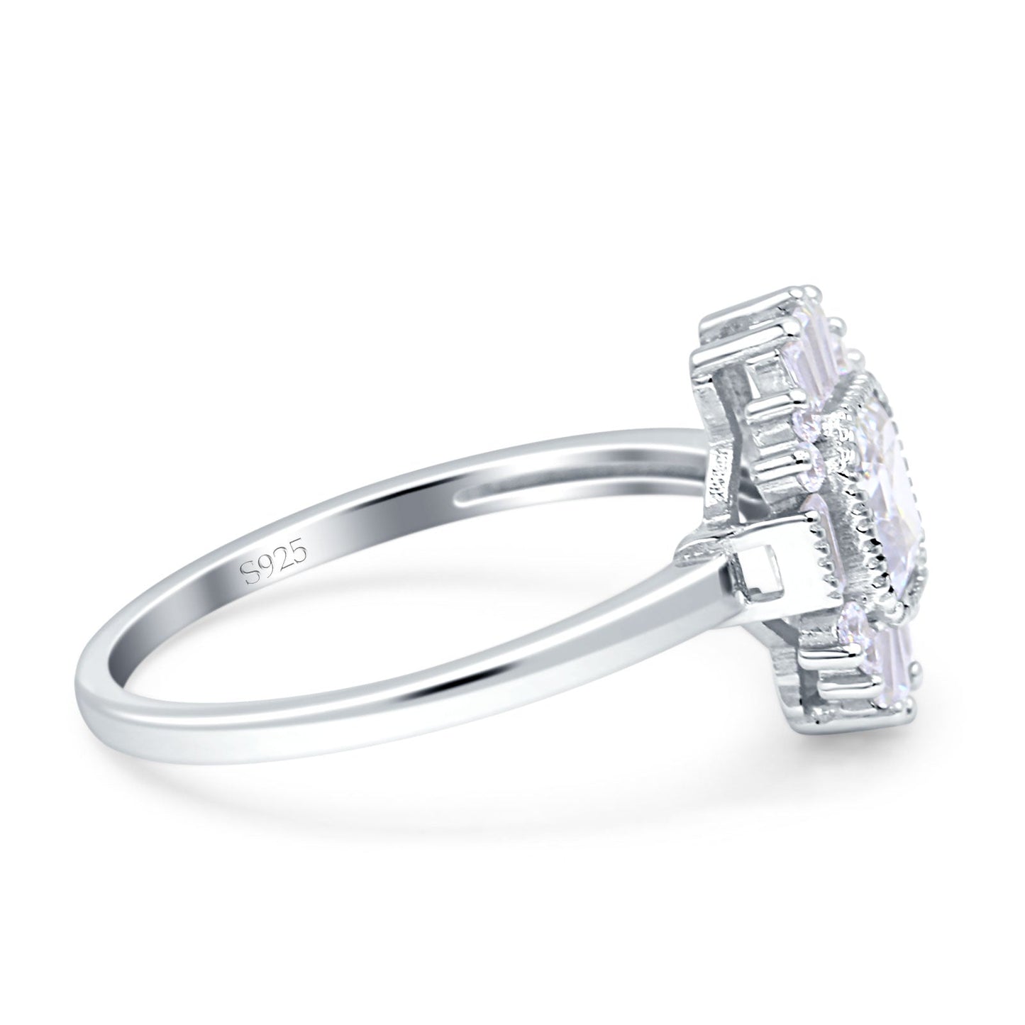 Halo Asscher Cut Art Deco Wedding Bridal Ring Simulated Cubic Zirconia