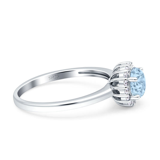 Art Deco Wedding Ring Halo Round Simulated Aquamarine CZ Stones