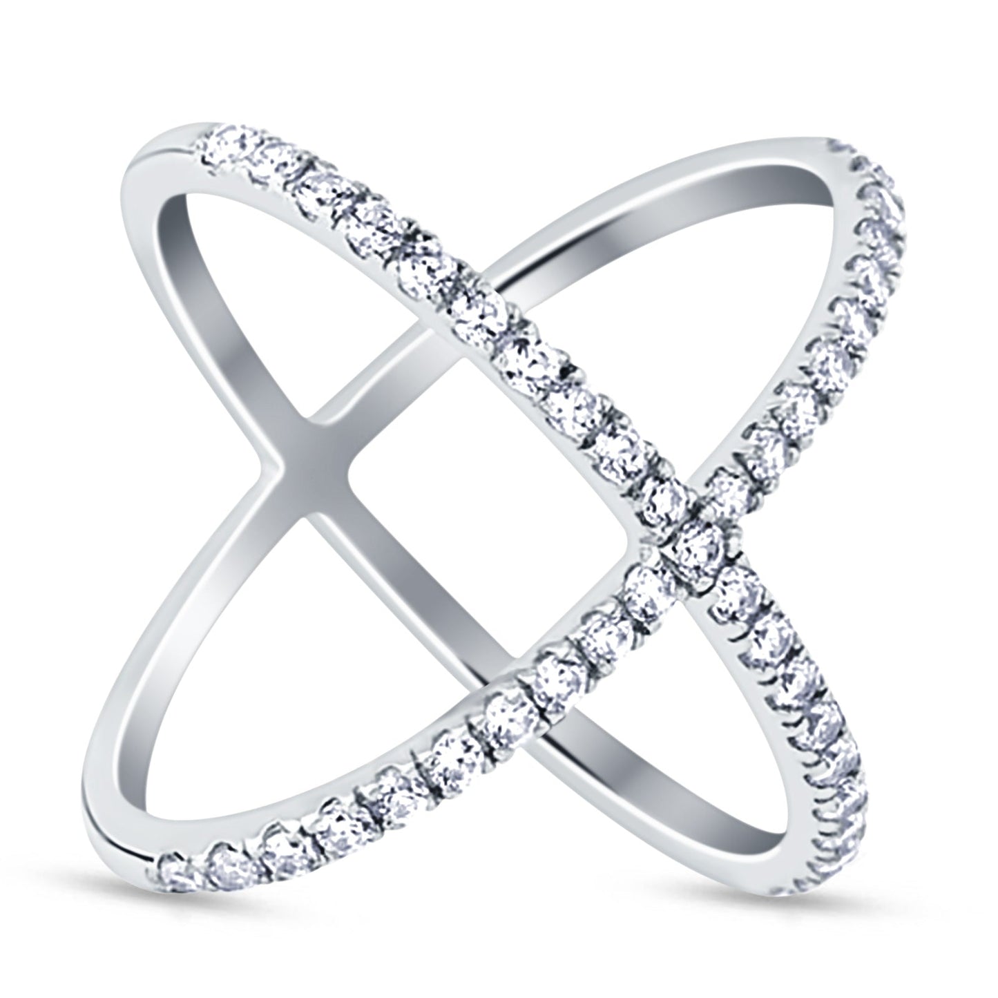 X Crisscross Round Half Eternity Simulated Cubic Zirconia