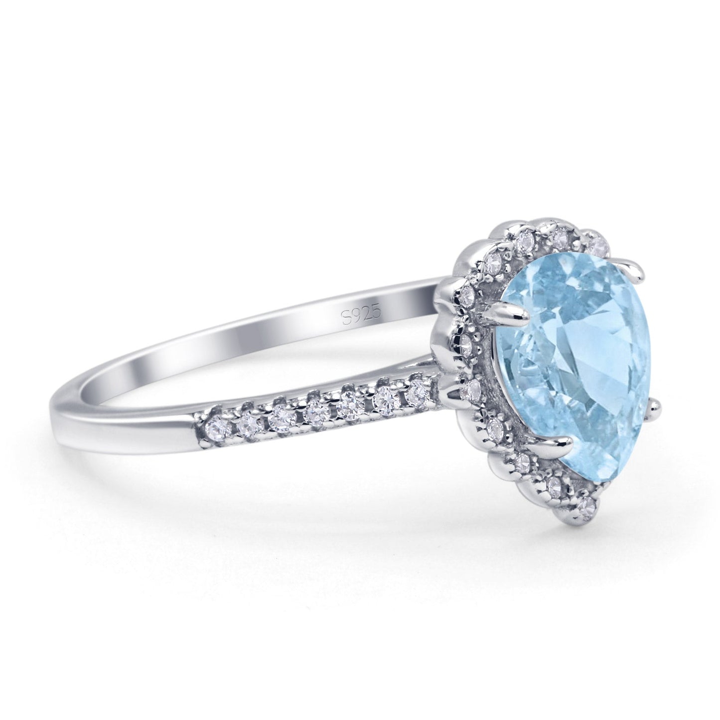 Teardrop Pear Vintage Style Halo Engagement Ring Simulated Aquamarine