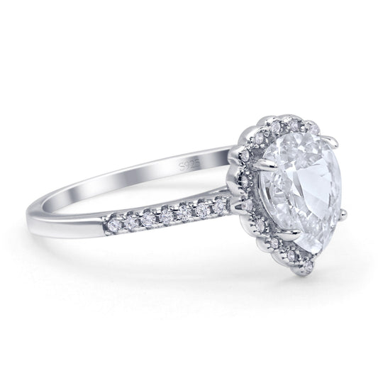 Teardrop Pear Vintage Style Halo Engagement Ring Cubic Zirconia