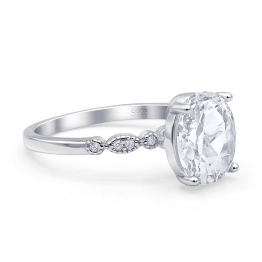 Solitaire Accent Oval Engagement Ring Cubic Zirconia