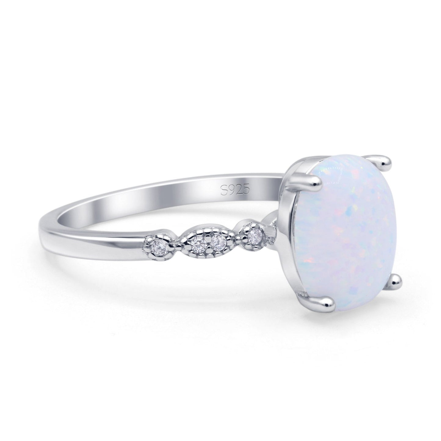 Solitaire Accent Oval Fashion Ring Lab Created White Opal