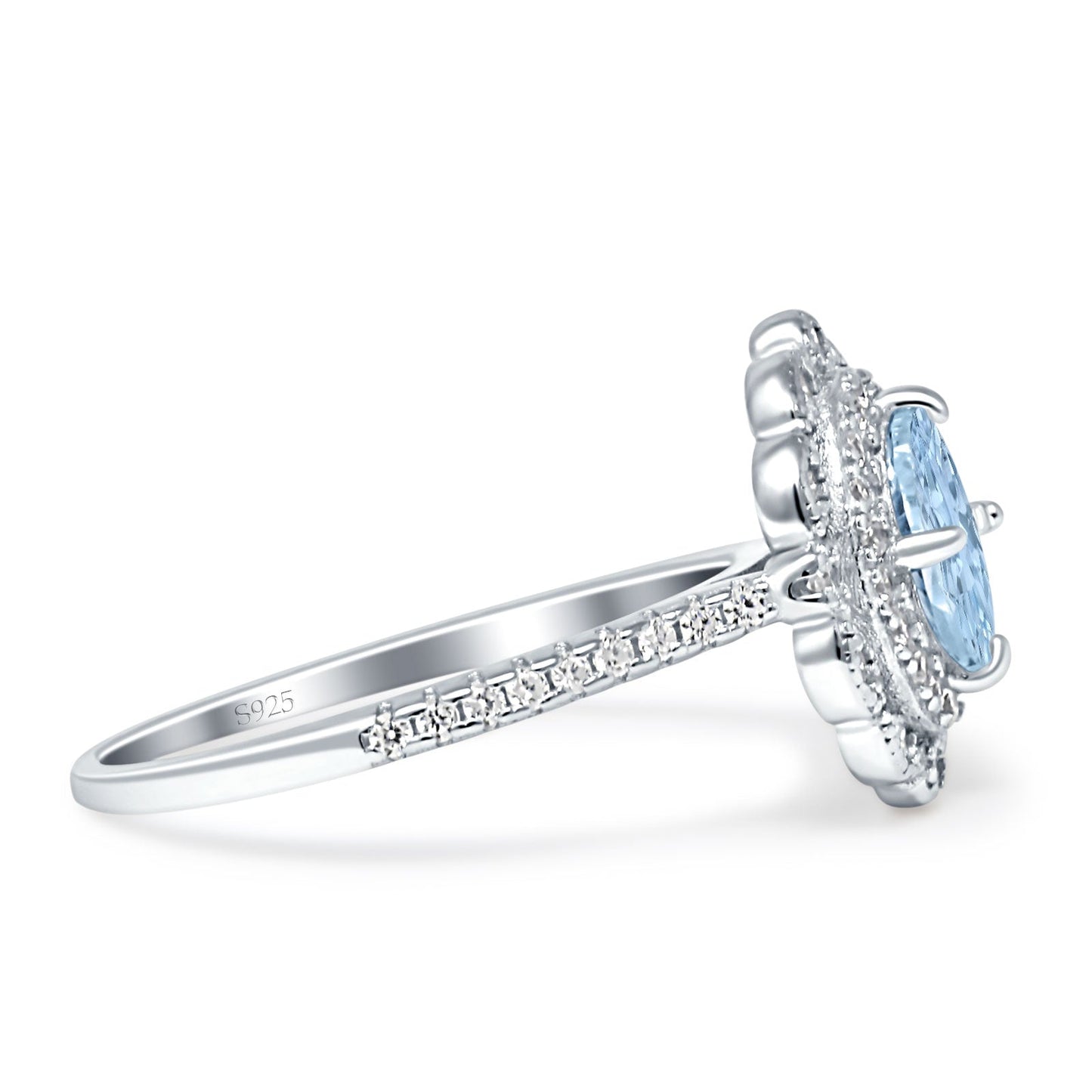 Floral Oval Vintage Engagement Ring Simulated Aquamarine