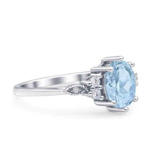 Oval Art Deco Engagement Ring Simulated Aquamarine