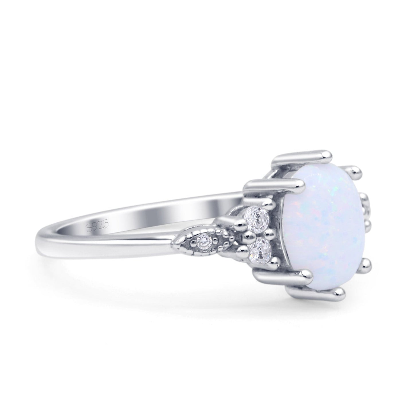 Oval Art Deco Statement Ring Lab Created White Opal