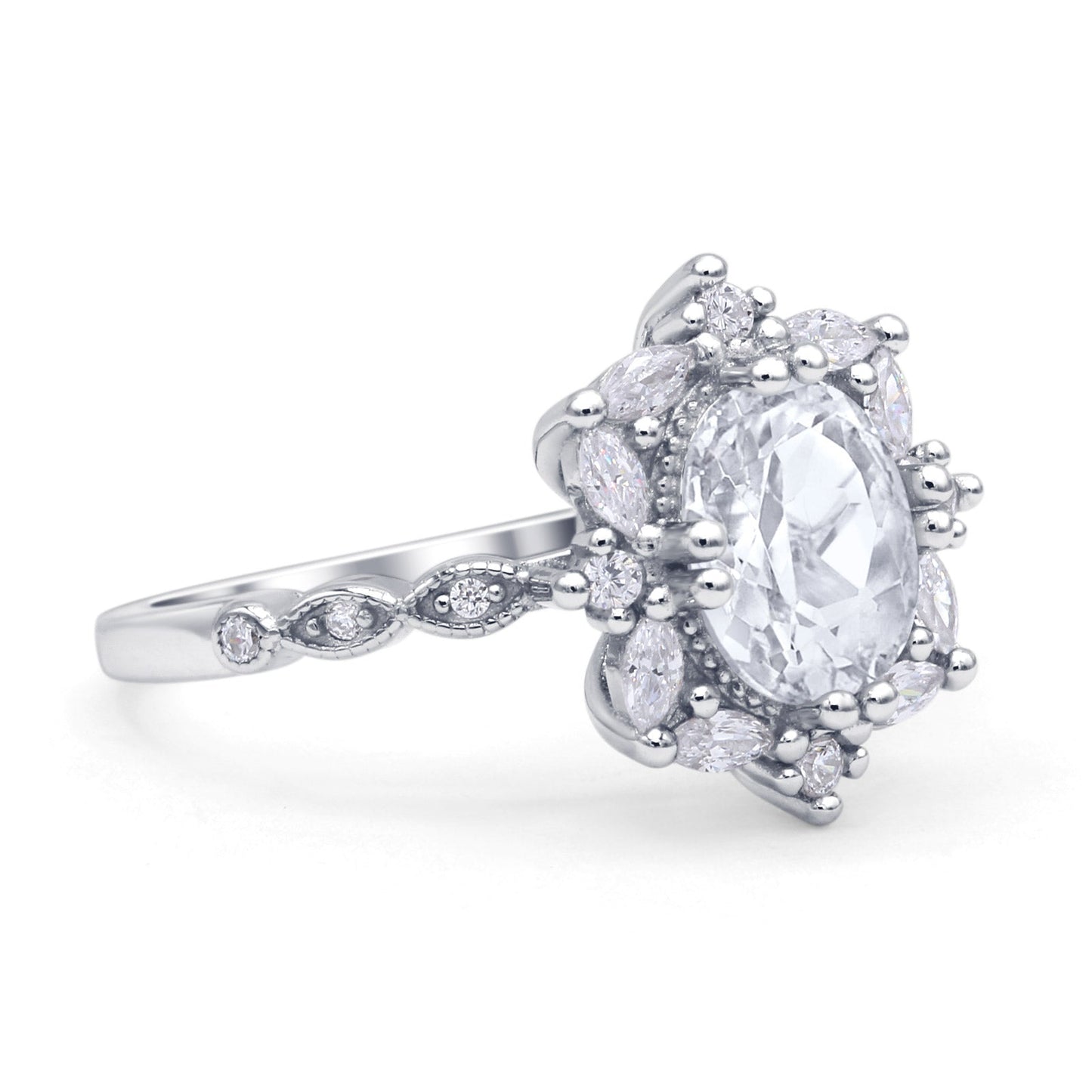 Oval Halo Ballerina Style Engagement Ring Cubic Zirconia