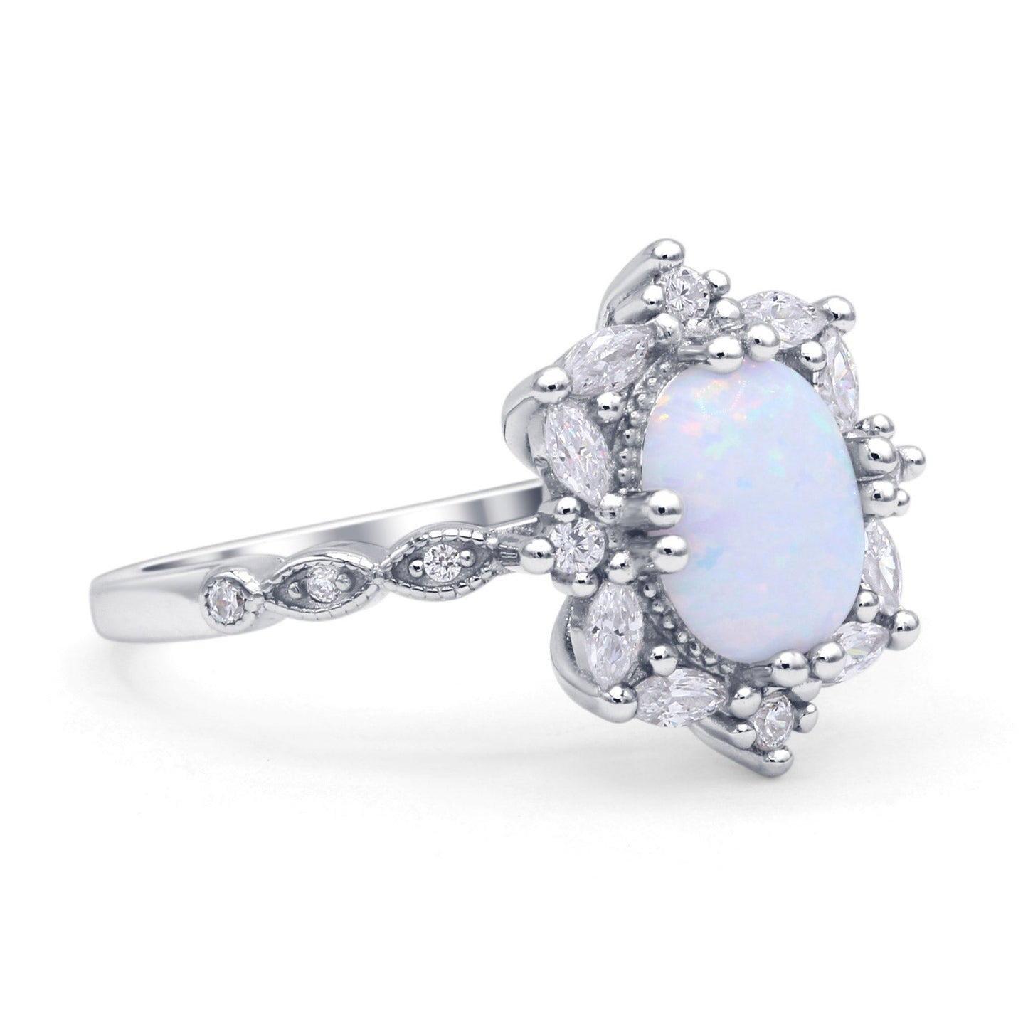 Oval Halo Ballerina Style Statement Ring Lab Created White Opal