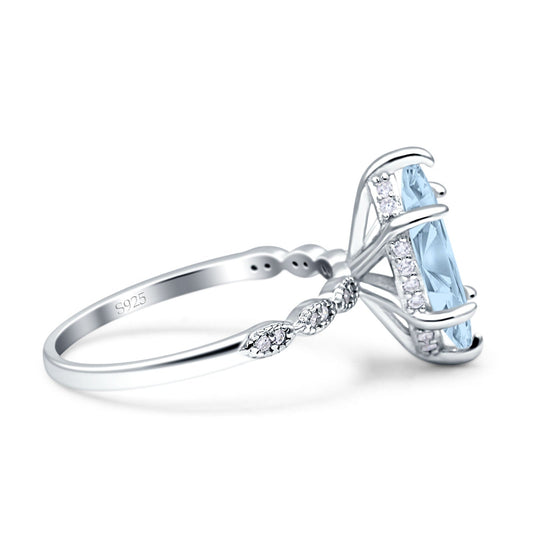 Solitaire Marquise Engagement Ring Simulated Aquamarine