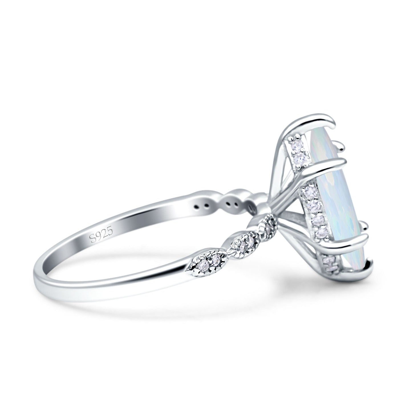 Solitaire Marquise Engagement Ring Lab Created White Opal