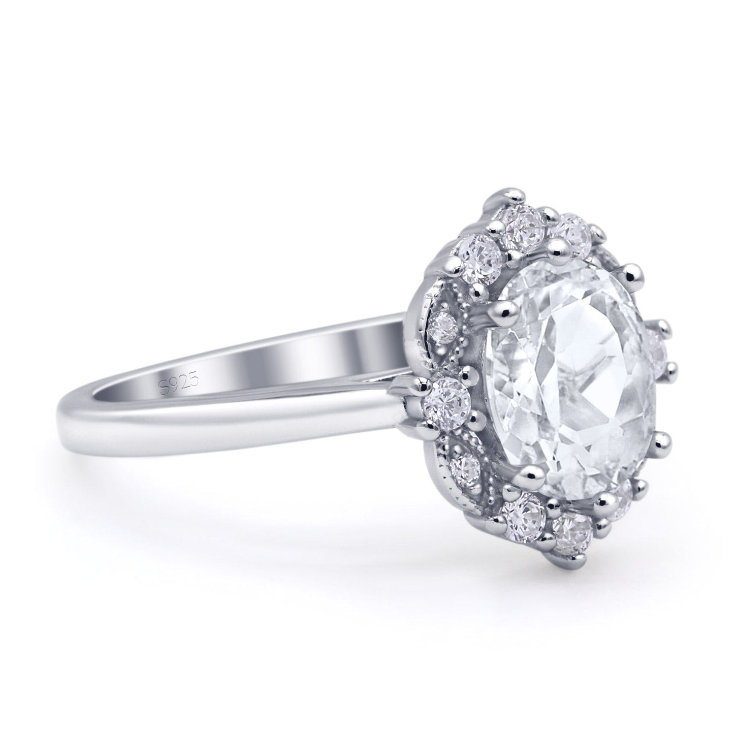 Halo Ballerina Style Oval Engagement Ring Cubic Zirconia