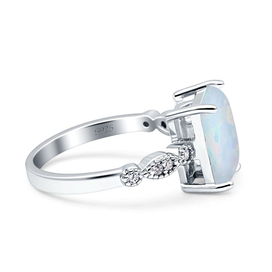 Vintage Emerald Cut Lab Created White Opal Engagement Ring