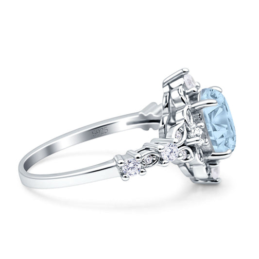 Art Deco Oval Engagement Ring Simulated Aquamarine CZ