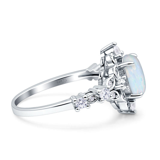 Art Deco Oval Engagement Ring Lab Created White Opal