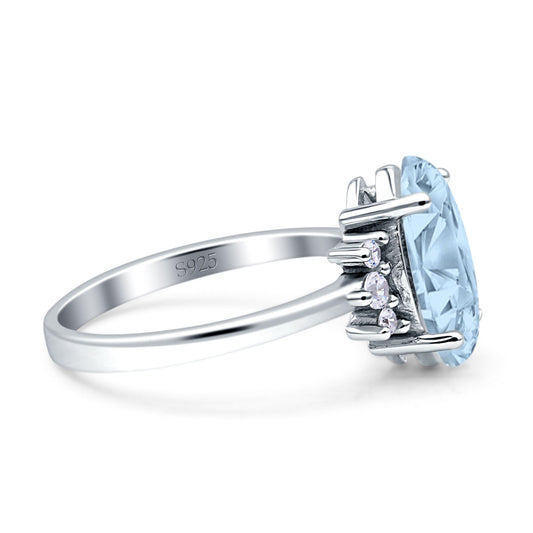 Vintage Marquise Engagement Ring Simulated Aquamarine CZ