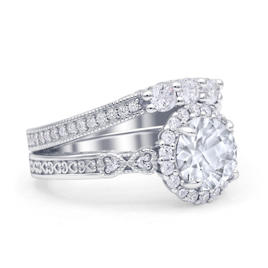 Halo Bridal Set Piece Round Wedding Band Ring Cubic Zirconia