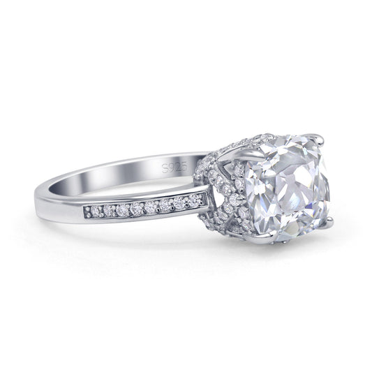 Elegant Hidden Halo Cushion Engagement Ring Cubic Zirconia