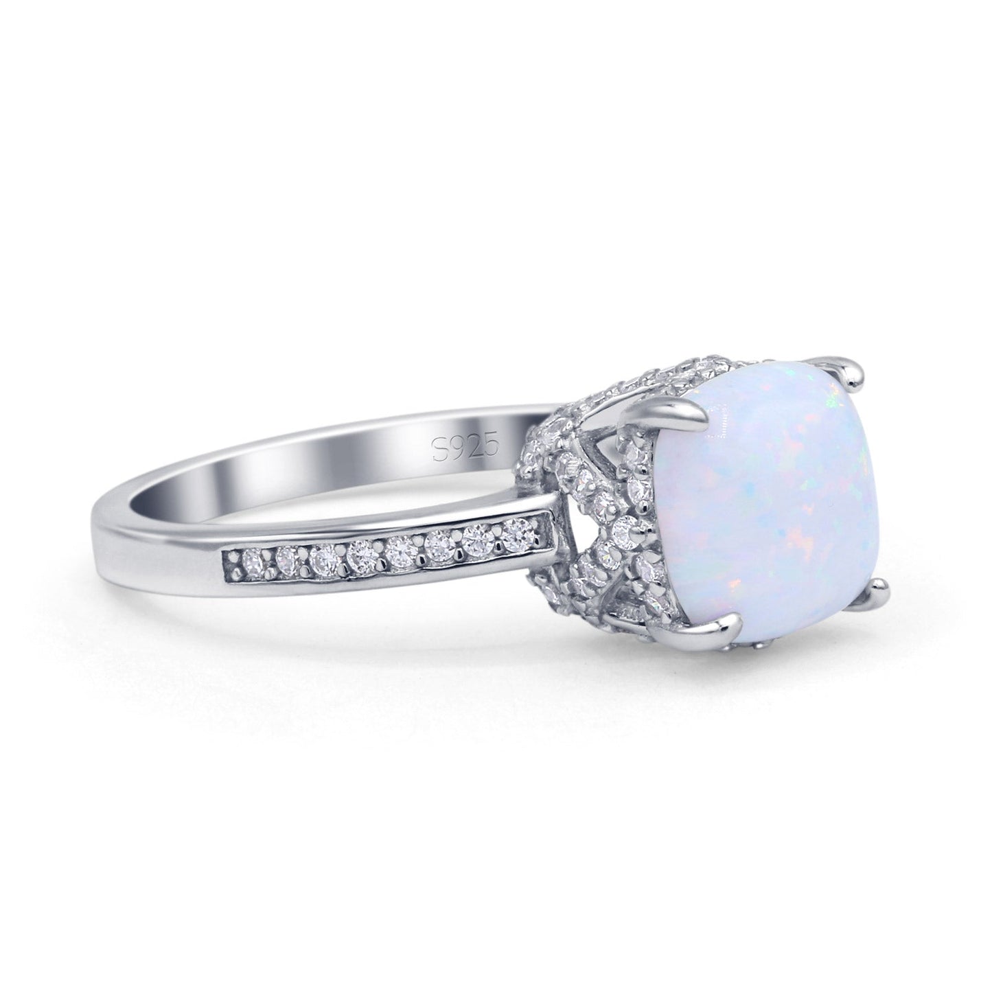 Elegant Hidden Halo Cushion Fashion Ring Lab Created White Opal