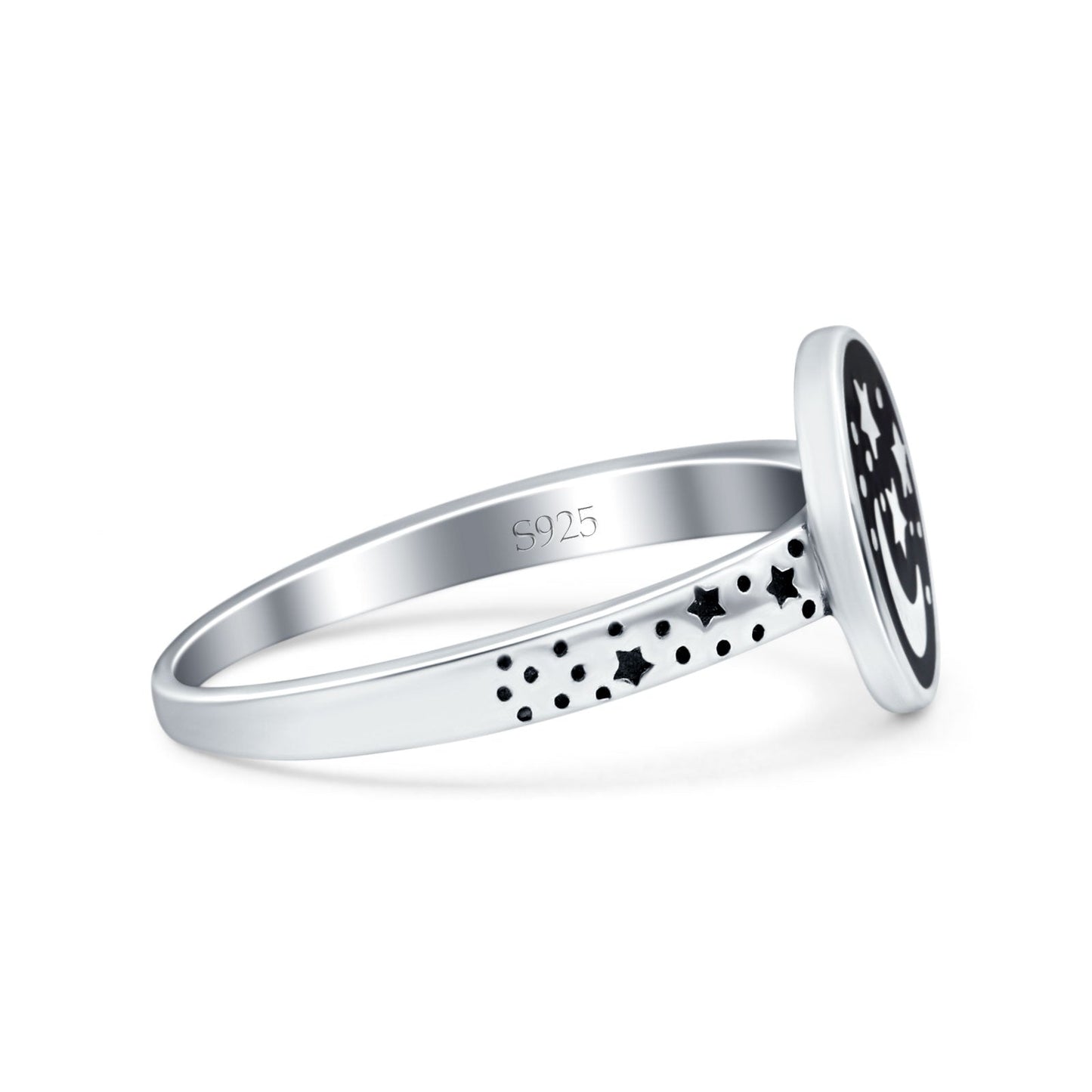 Moon and Stars Oxidized Band Thumb Ring (10mm)