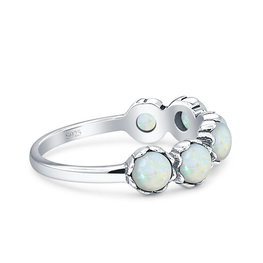 Lab Created White Opal Round Band Ring