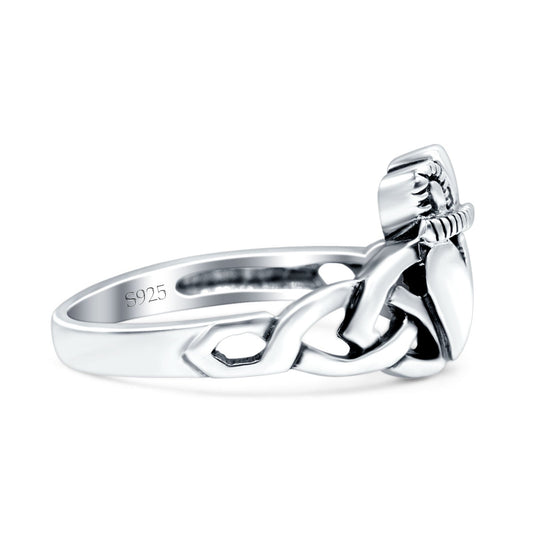 Celtic Knot Heart Oxidized Band Thumb Ring (11mm)