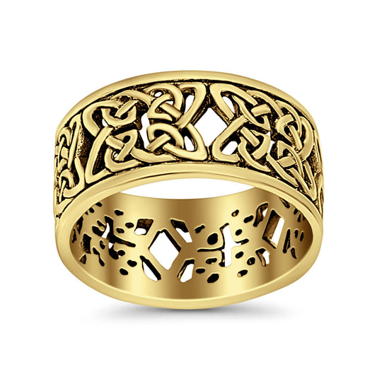 Weave Celtic Oxidized Band Solid Yellow Tone Thumb Ring (10mm)