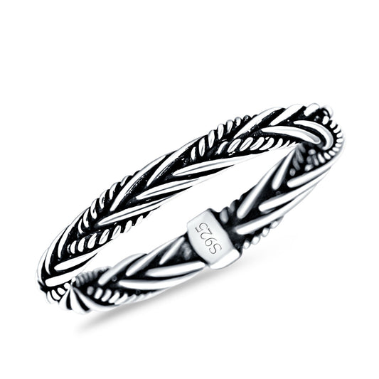 Rope Braid Oxidized Band Thumb Ring (3mm)