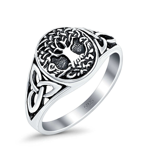 Celtic Tree of Life Oxidized Plain Band Ring