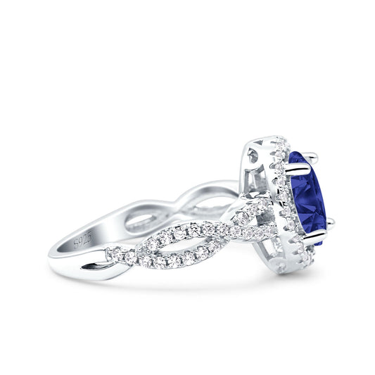 Halo Infinity Shank Ring Oval Simulated Blue Sapphire CZ