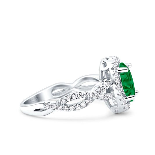 Halo Infinity Shank Ring Oval Simulated Green Emerald CZ