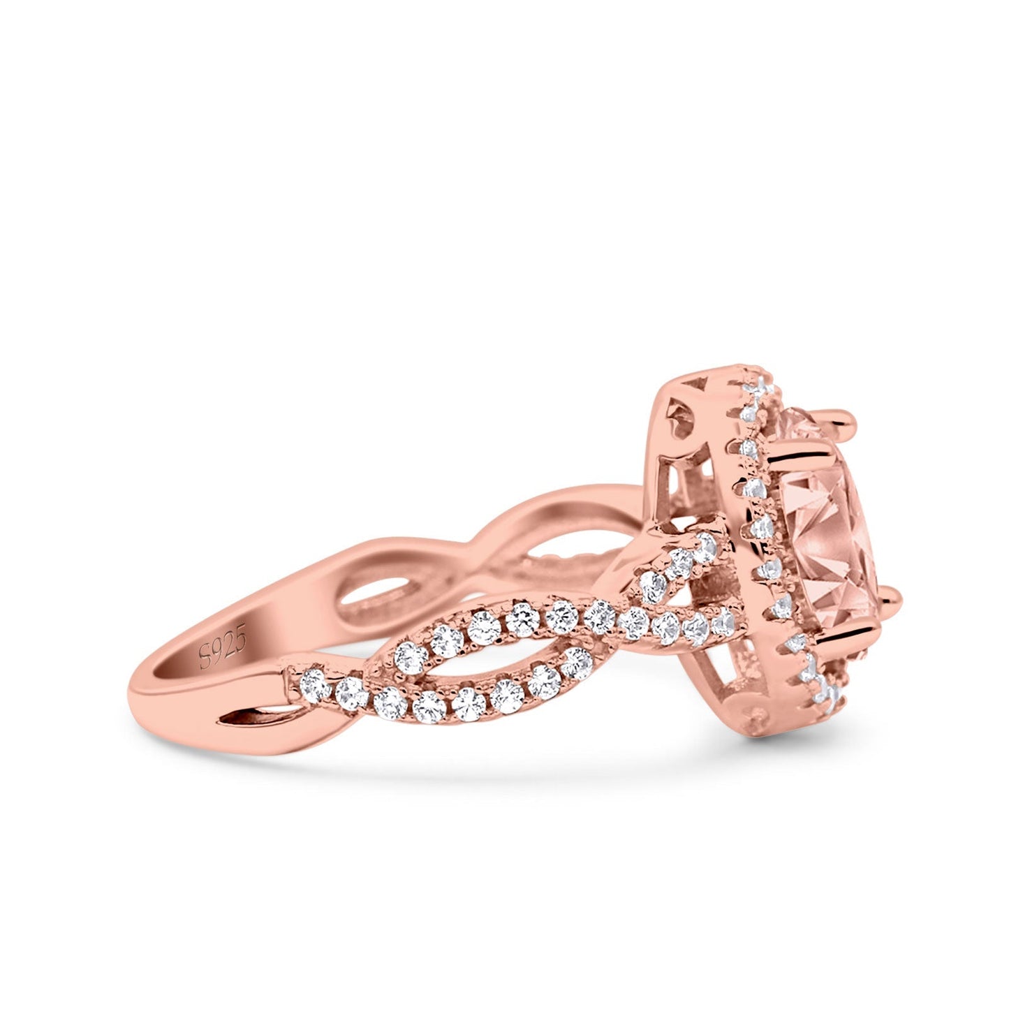 Halo Infinity Shank Ring Oval Rose Tone, Simulated Morganite CZ