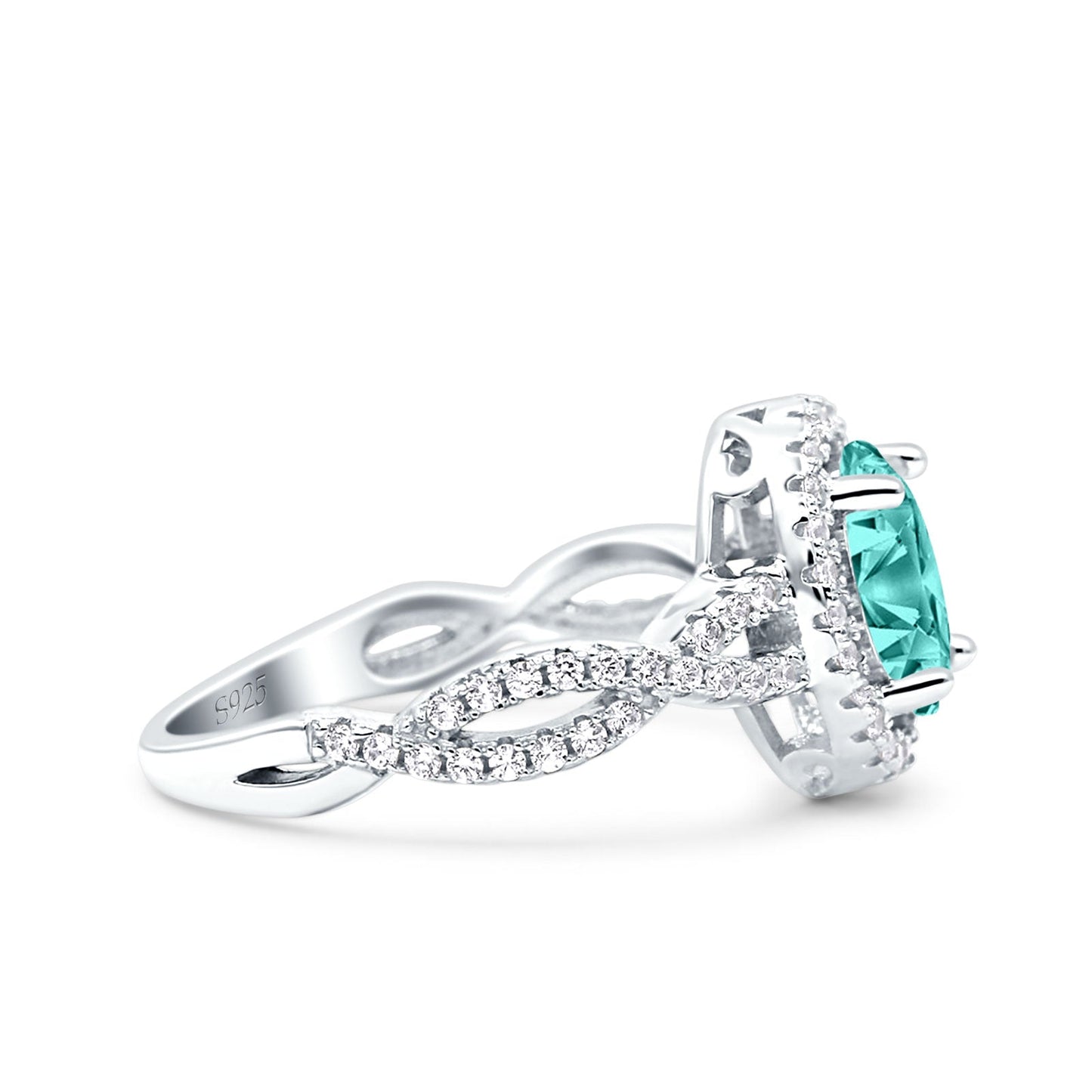 Halo Infinity Shank Ring Oval Simulated Paraiba Tourmaline CZ