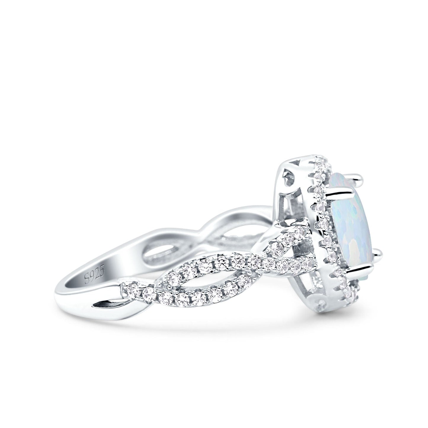 Halo Infinity Shank Oval Lab Created White Opal Ring