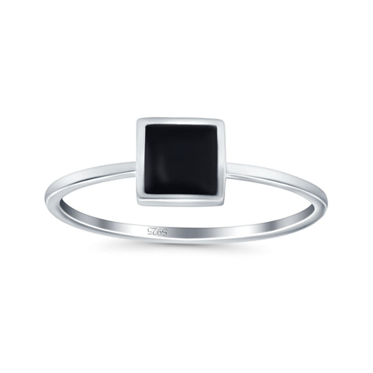 Solitaire Fashion Petite Dainty Princess Cut Simulated Black Onyx Ring