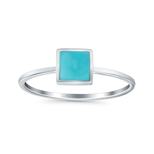 Solitaire Fashion Princess Cut Simulated Turquoise Petite Dainty Ring