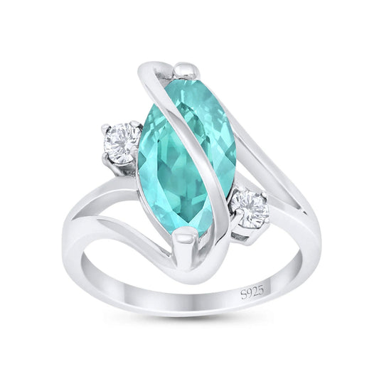 Swirl Fashion Ring Marquise Simulated Paraiba Tourmaline