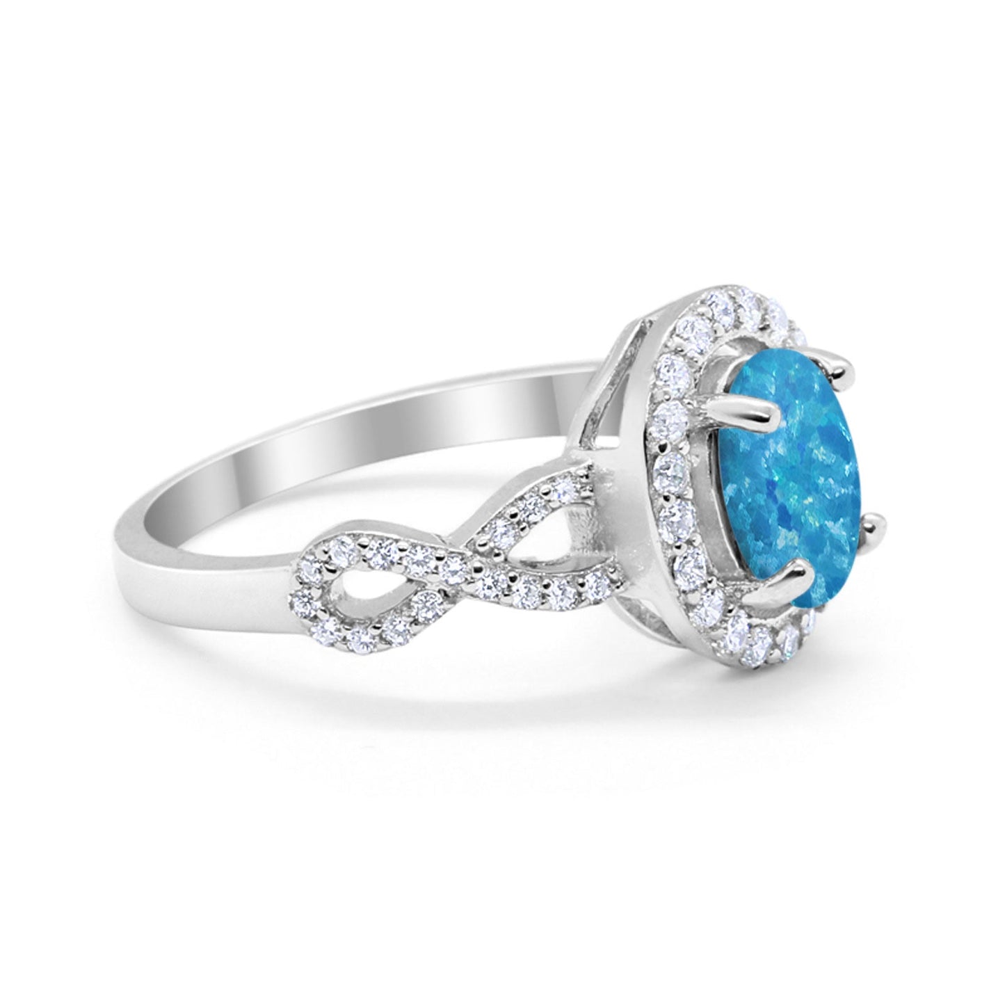 Art Deco Halo Wedding Ring Oval Lab Created Blue Opal