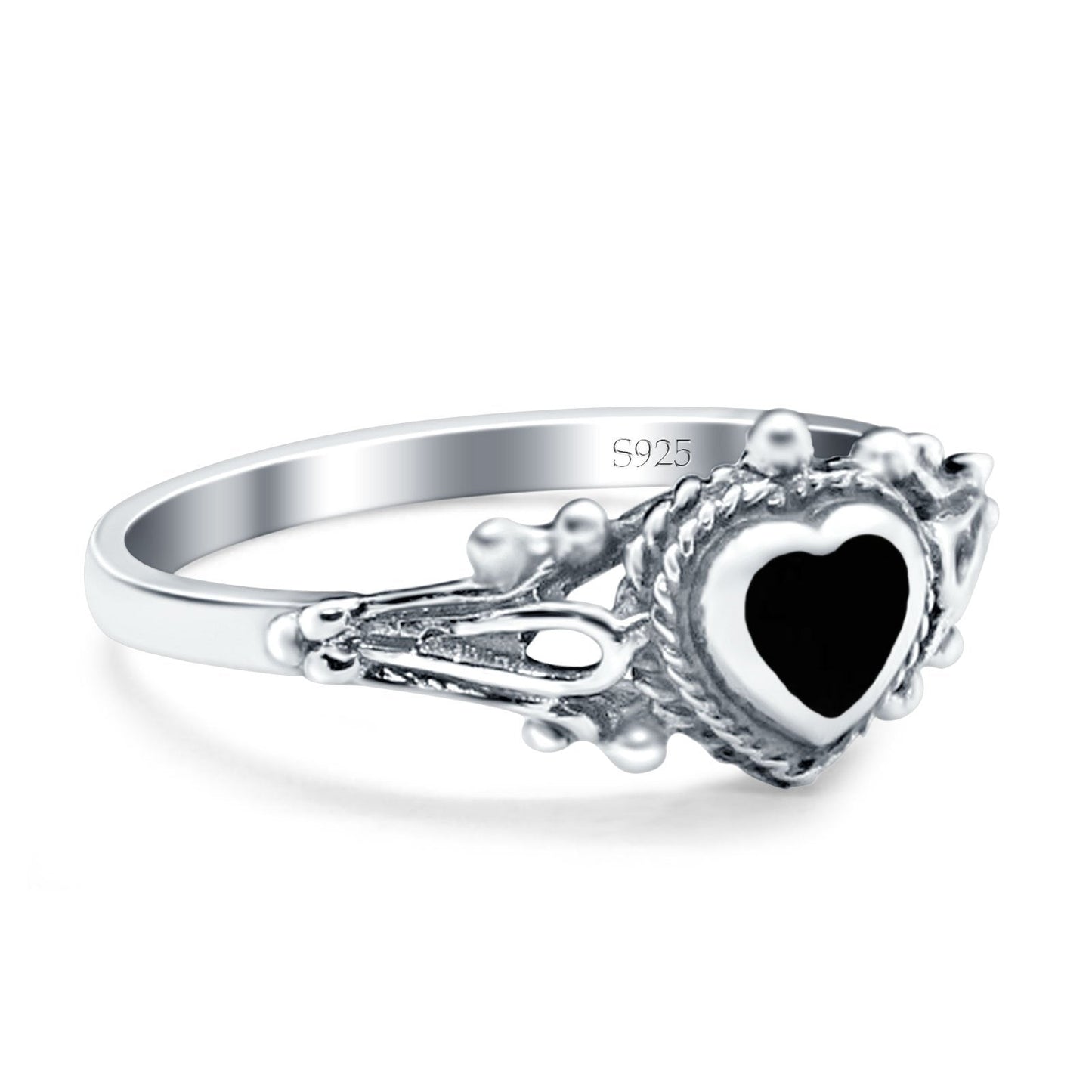 Heart Solid Solitaire Oxidized Simulated Black Onyx Promise Ring