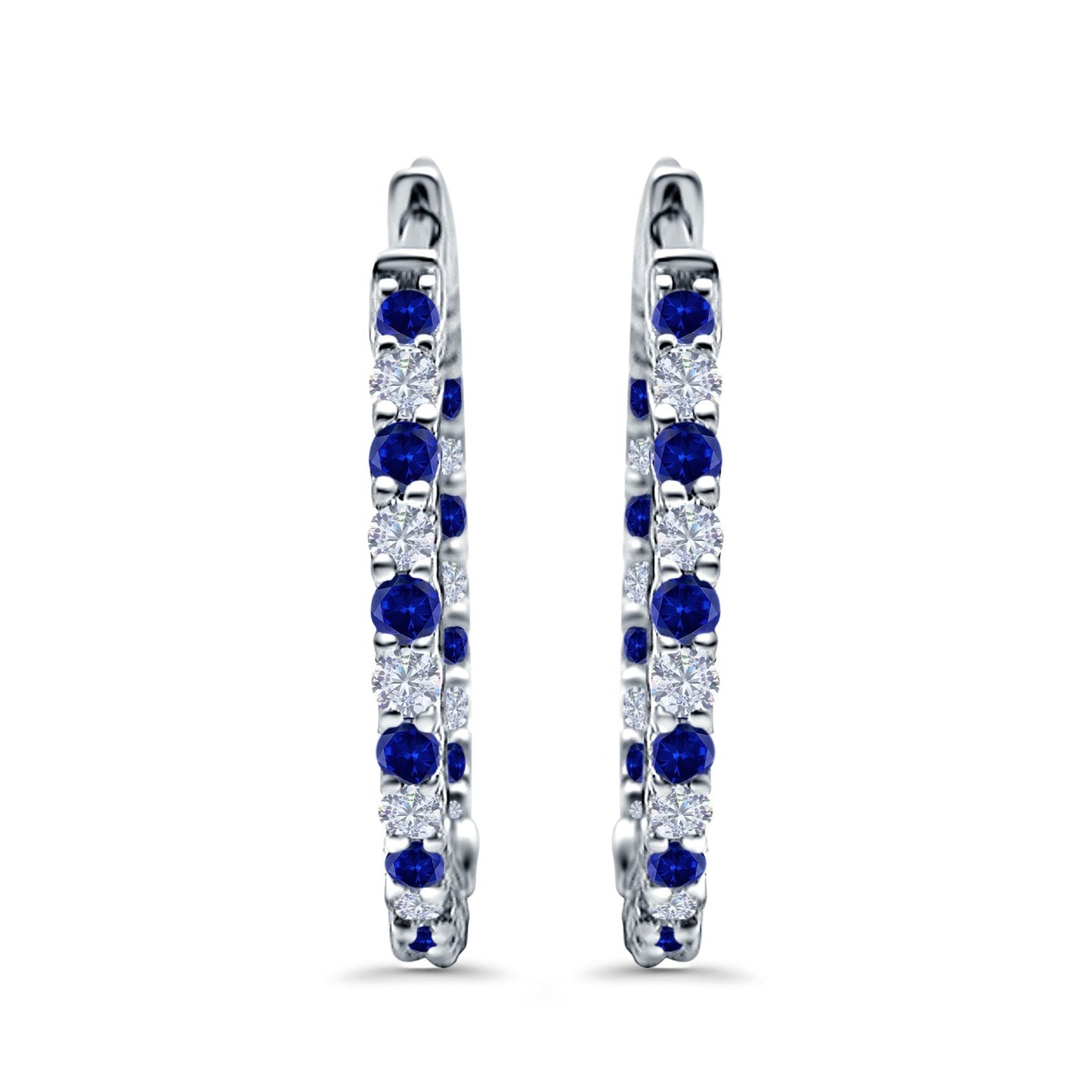 Huggie Hoop Earrings Round Simulated Blue Sapphire CZ (14mm)